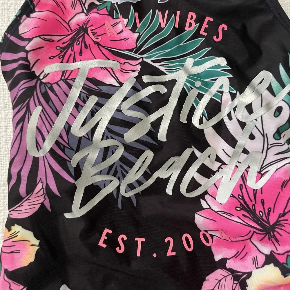 Justice Beach One-Piece Swimsuit Tropical Hawaiian Theme Girl's XS 5/6‎ EUC